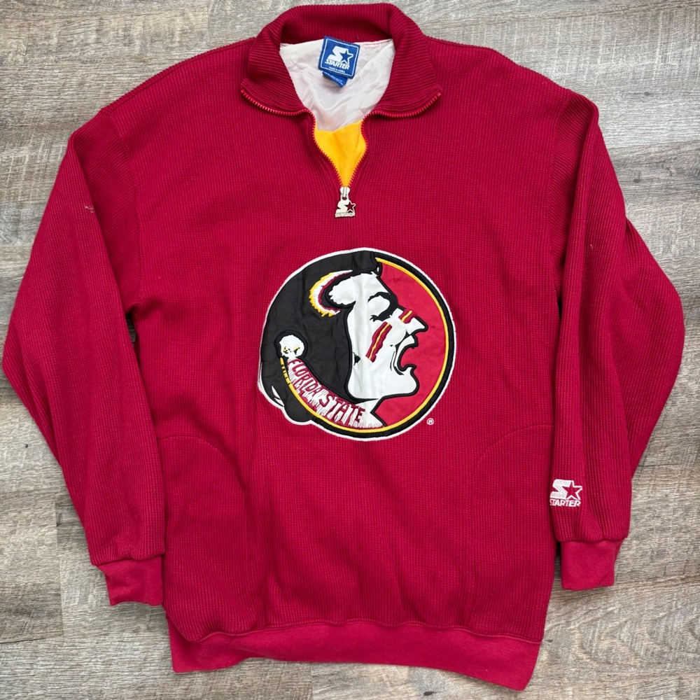 Starter Florida State Seminoles 1/4 Zip Pullover XL Regular Red Waffle Knit NCAA